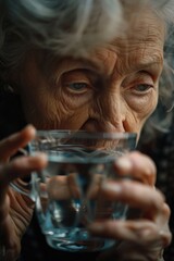 Elderly woman hydrating with water. Suitable for health and lifestyle concepts