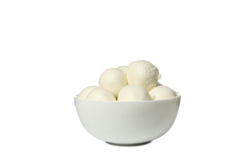 PNG, Balls of mozzarella cheese in bowl, isolated on white background