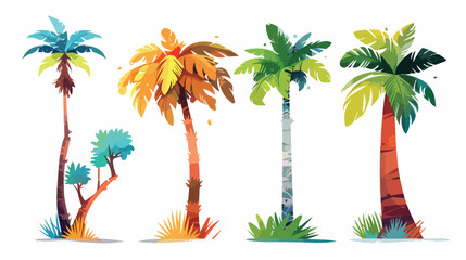 Four abstract Palms. Short and tall trees. Different illustration