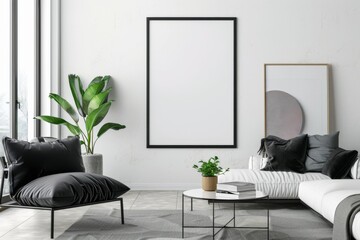 Modern scandinavian interior with poster mockup created with generative ai