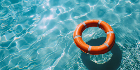 Orange Life Ring Floating in Calm Waters: Adding Safety and Fun to Outdoor Swimming Pools and Ocean Adventures