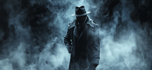 Mystery crime novel depiction of a fictional undercover detective agent in silhouette