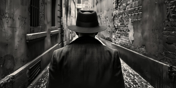 Mystery crime novel depiction of a fictional undercover detective agent in silhouette