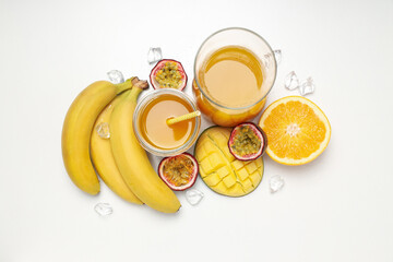Concept of delicious and fresh exotic fruits juice