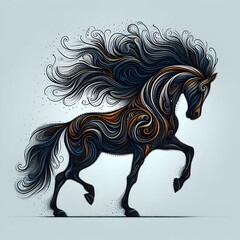 horse on a white vector, tattoo, animal, illustration, design, woman, head, silhouette, hair, art, symbol, drawing,Ai generated 