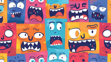 Square abstract comic Faces with Four Emotions 