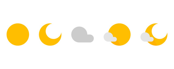 Set sun with crescent moon and cloud sky icon flat vector design