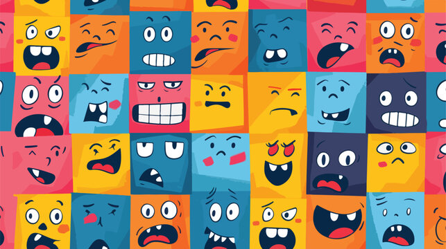Square abstract comic Faces with Four Emotions 
