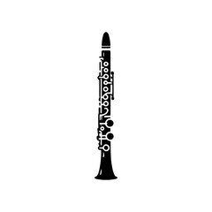 Smooth Melodies: Black Vector Silhouette of a Clarinet, Quintessence of Jazz and Classical Music- Clarinet Illustration- Clarinet vector stock.