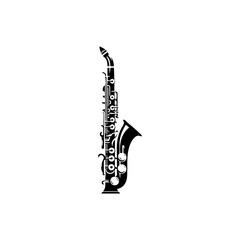 Smooth Melodies: Black Vector Silhouette of a Clarinet, Quintessence of Jazz and Classical Music- Clarinet Illustration- Clarinet vector stock.