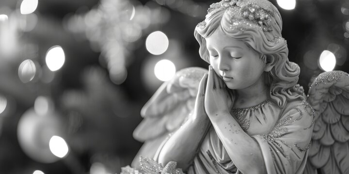 A monochromatic image of an angel statue. Suitable for religious or artistic projects