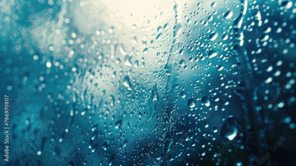 Poster close up of water droplets on a window, suitable for weather or nature concepts