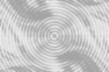 Radial halftone gradient background. Dotted concentric texture with fading effect. Black and white circle shade wallpaper. Grunge rough vector. Monochrome backdrop for various purpose.	