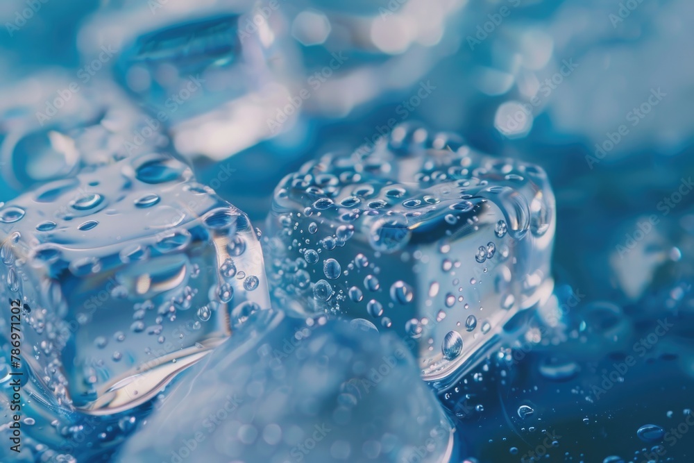 Poster Ice cubes on a table, suitable for various concepts