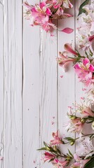Flowers on the wooden board with a blank background pattern.