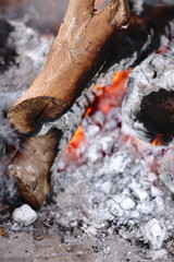 Colorful closeup of wood burning for barbecue