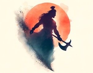 Watercolor illustration of lord parshuram silhouette with a axe for parshuram jayanti.