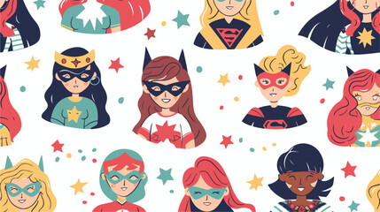 Super hero girls. Hand drawn vector seamless pattern