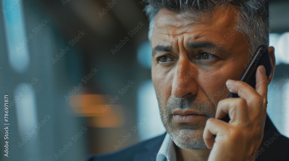 Poster close up of a person talking on a cell phone, suitable for communication concepts