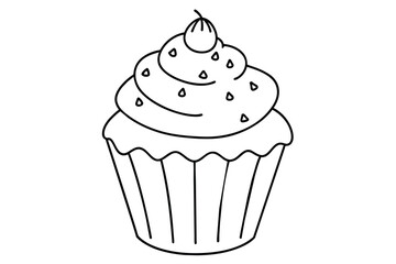 line art of a delicious Cup cake with playful topping, vector illustration