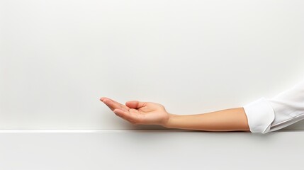 man hand with palm up in a white isolated background - obrazy, fototapety, plakaty