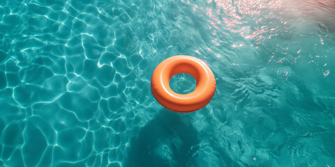 Orange Life Ring Floating in Calm Waters: Adding Safety and Fun to Outdoor Swimming Pools and Ocean Adventures