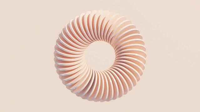 Abstract 3D Animation: Peach-Colored Circular Plates Rotating on Their Axes