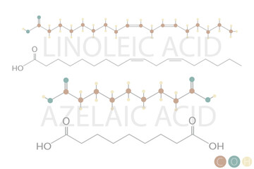 Naklejka premium linoleic acid or azelaic acid molecular skeletal chemical formula