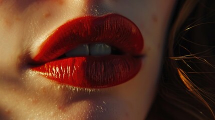 Close-up shot of a woman's lips with red lipstick. Perfect for beauty and makeup concepts