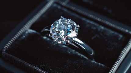A diamond ring displayed in a black box. Perfect for jewelry store promotions
