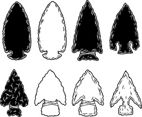 Illustration of stone arrowhead. Design element for poster, card, banner, logo, emblem. Vector illustration - 786972413