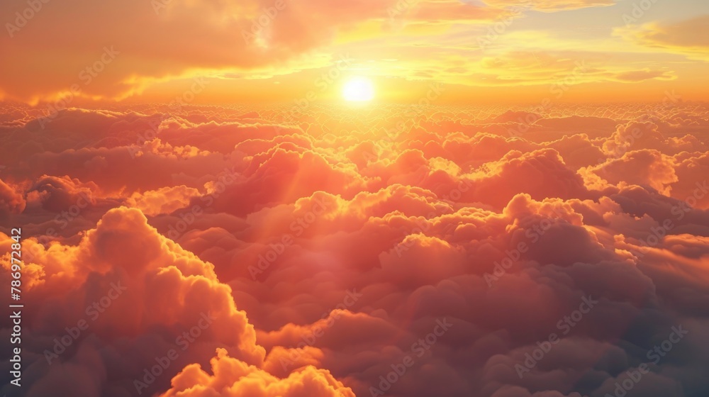 Poster a beautiful sunset scene with colorful clouds in the sky. ideal for nature and travel concepts