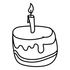 Cake in doodle style. Birthday cake hand drawn illustration. Vector isolated on white background.