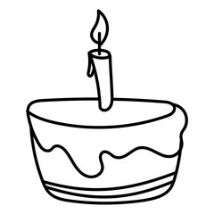 Cake in doodle style. Birthday cake hand drawn illustration. Vector isolated on white background.