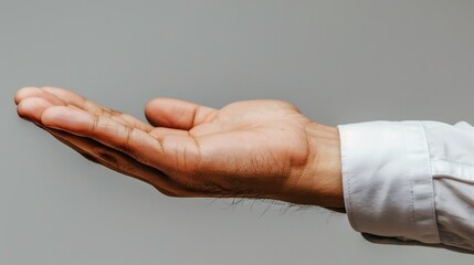 man hand with palm up in a white isolated background - obrazy, fototapety, plakaty