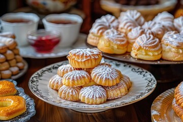Various types of pastries displayed on a table, perfect for bakery or cafe promotions - Powered by Adobe