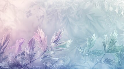 Frosty Winter Flora, Icy Crystal Leaves, Cool Blue Nature Close-up