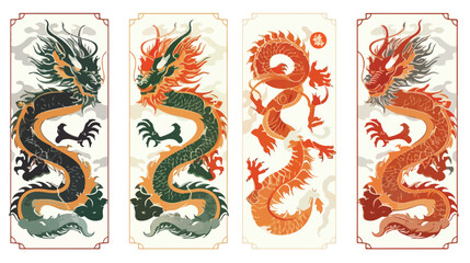 Three Four cards with Dragons. Mythological creatures