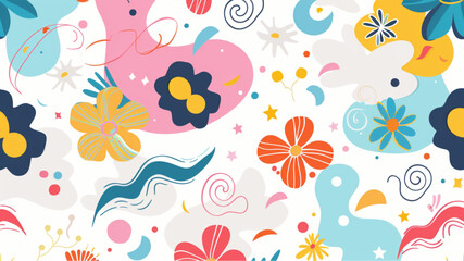 Fototapeta na wymiar Abstract cloud and flower shapes seamless pattern