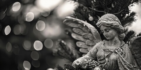 A black and white photo of an angel statue, perfect for artistic projects