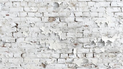 White brick wall with peeling paint, suitable for background use