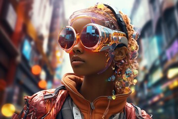 Obraz premium Electrically charged person, digital future fashion, colorful vibes ,3DCG,high resulution,clean sharp focus
