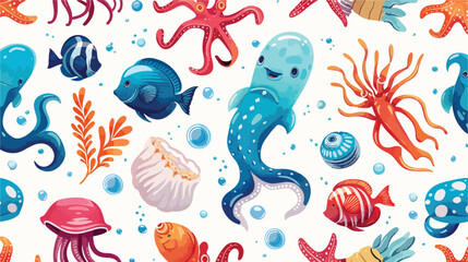 Fototapeta na wymiar Underwater creatures and objects Colored vector set