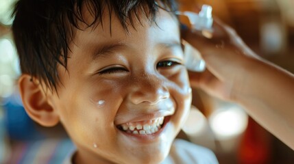 A young boy happily holding a toothbrush, suitable for dental care concept - obrazy, fototapety, plakaty