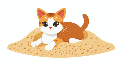 Cute cat mascot in the sand box character flat vector
