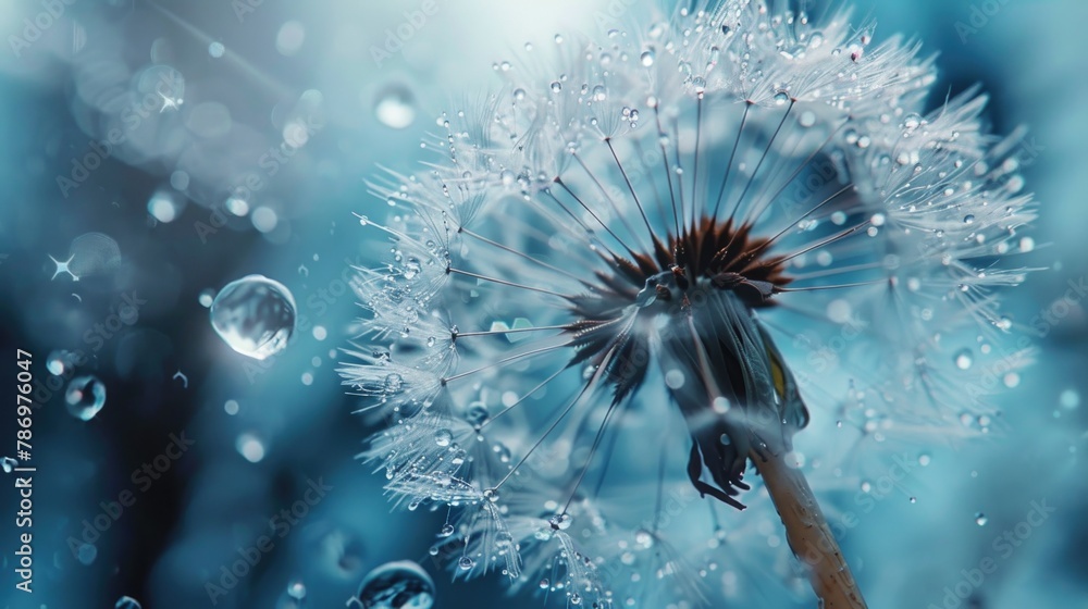 Aufkleber Detailed view of a dandelion with dew drops. Suitable for nature and macro photography projects