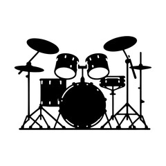 Beat Master: Black Vector Silhouette of a Drum Kit, Pulse of Rhythm and Musical Energy- Drum kit Illustration- Drum Kit Vector.