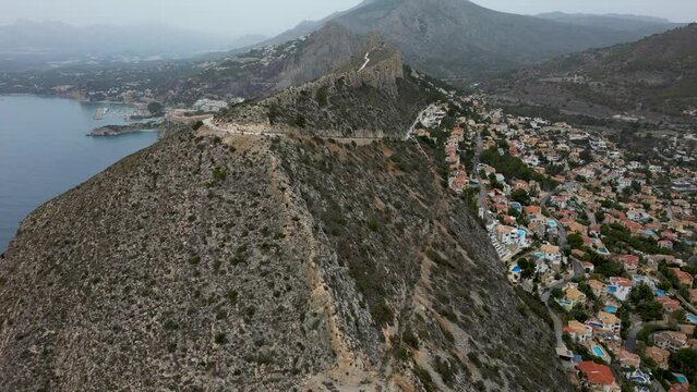 Mirador Morro de Toix, gorgeous aerial view of the landmark of Calpe, Spain, 4k