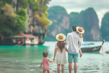 family on holiday at the beach together, generative ai