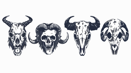 Four Skulls of different animals and birds. Skull of r